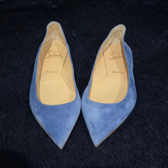 Stunning Christian Louboutin flats with pointy heel in blue suede, sz 35.5 - Picture 1 of 7